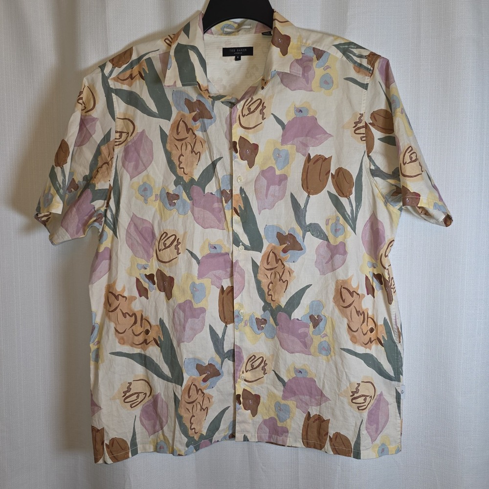 Ted Baker London Men's Floral Short Sleeve Button-Up Shirt Size 5